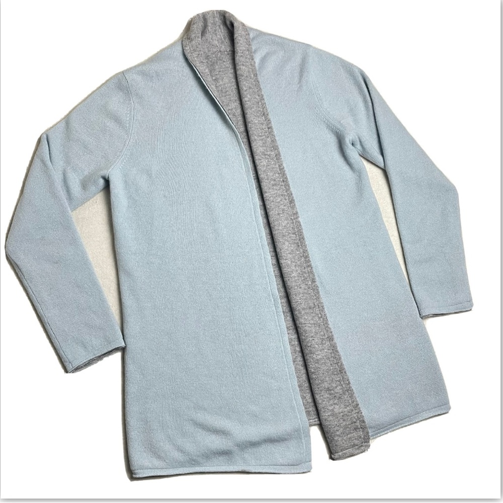 Kinross Cashmere arctic/sterling Open Front reversible 100% Cashmere Car…